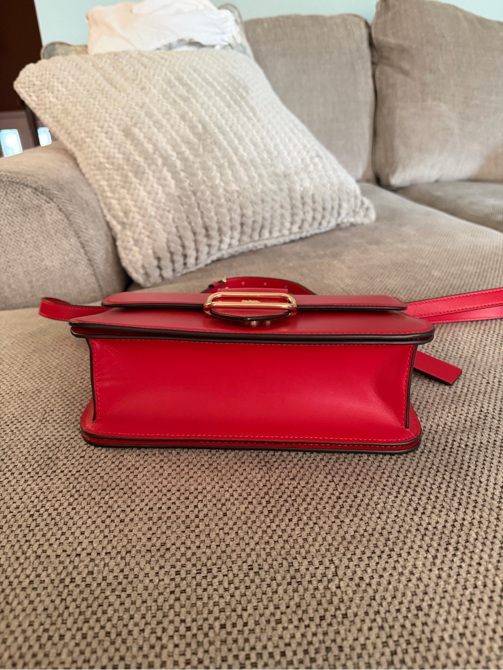 Coach Red Leather Crossbody Shoulder Bag with Gold-Tone Buckle - Picture 8 of 15